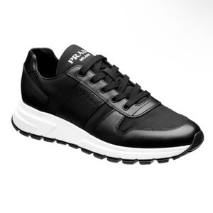 Prada Black Leather Sneakers with White Soles